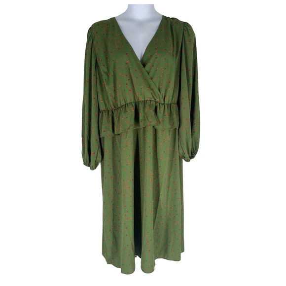 Eloquii Dresses & Skirts - Eloquii Elements Size 20 Green Floral Ruffle Midi Dress Work Polished